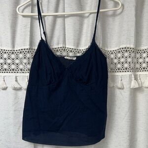 La Hearts Navy Lace-Trim Spaghetti Strap Cami